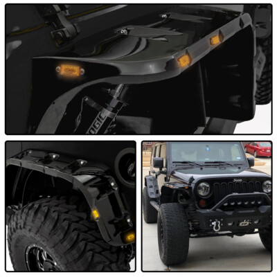 Pocket Rivet Style Fender Flares LED Side Maker Fit For 2007-2018 Wrangler JK 