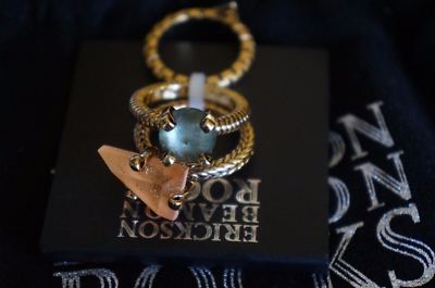 NEW W.POUCH Erickson Beamon Rocks Gilded Lily Set of 3 Antique Gold Rings 7
