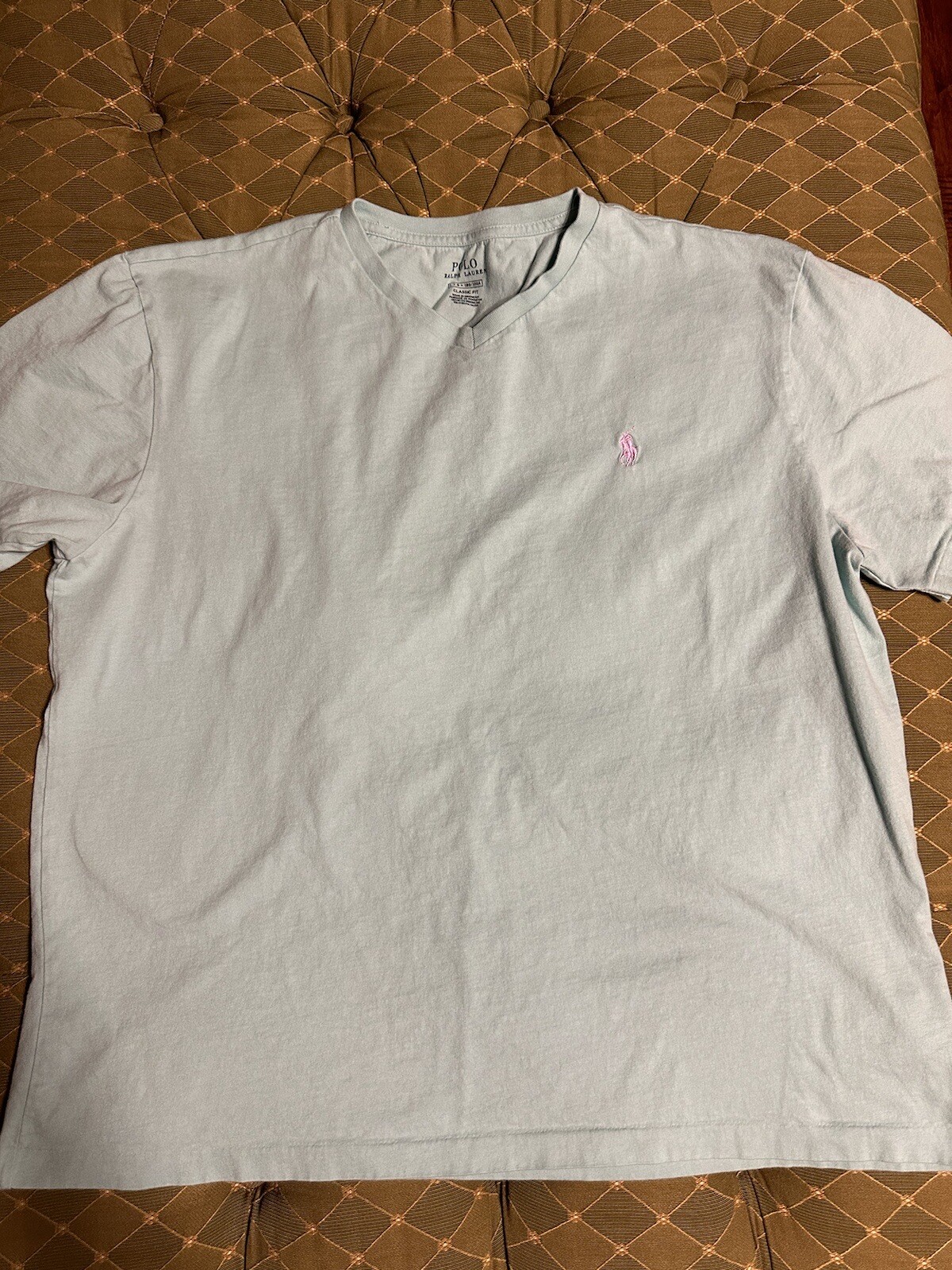 Polo Ralph Lauren collo a V da uomo grande grigio con pony rosa ottime condizioni