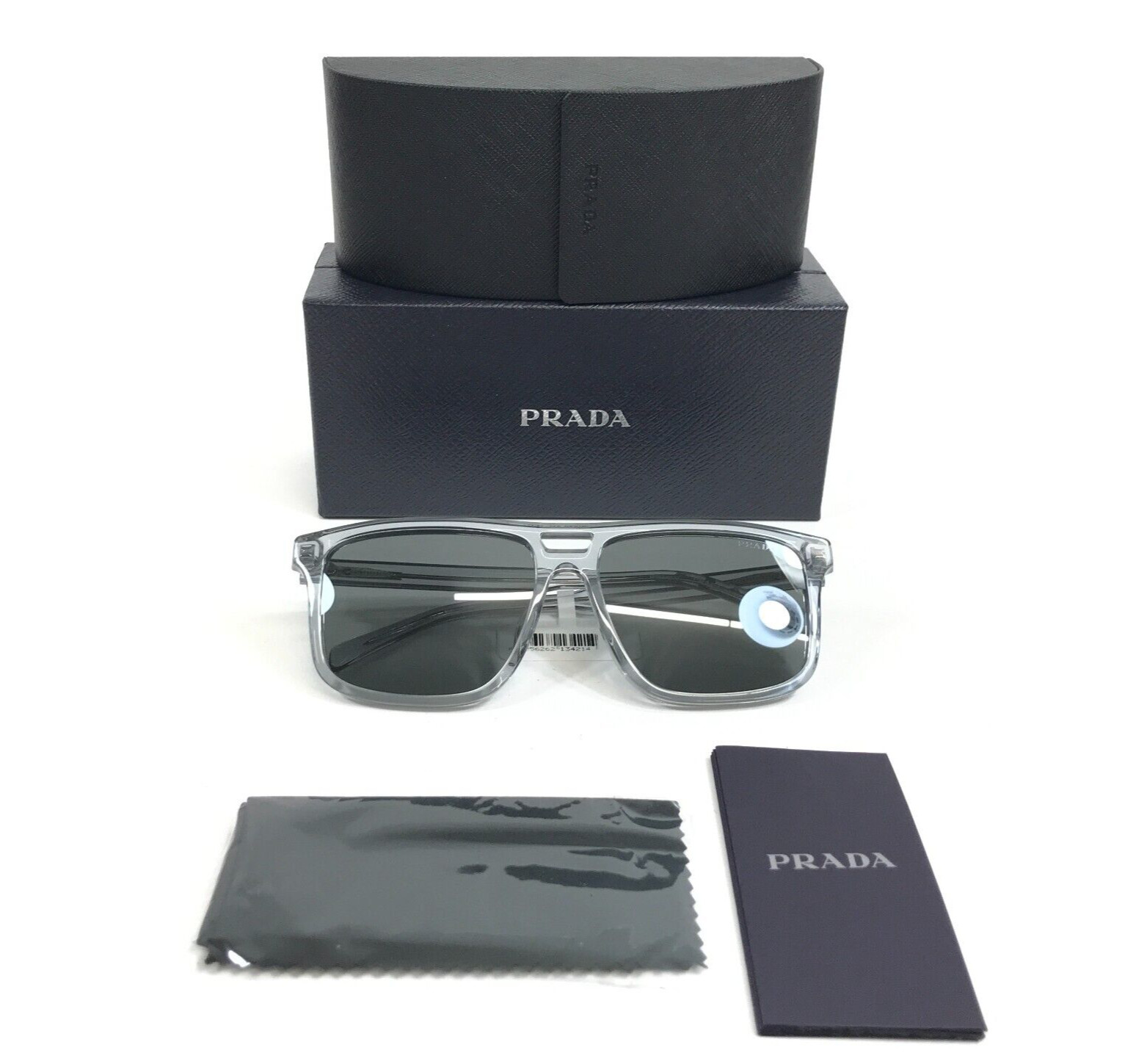 Солнцезащитные очки Prada SPRA22-F 19T-175 Прозрачно-лазурного азиатского кроя с темно-серой вспышкой