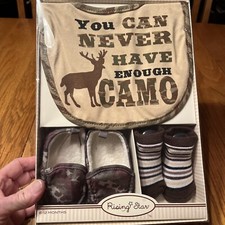 You Can Never Have Enough Camo Baby Bib, Socks, Shoes NIP