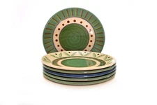 Harry And David 8.25" Plate Set Green Tan Brown - Set of 6 Salad Appetizer 