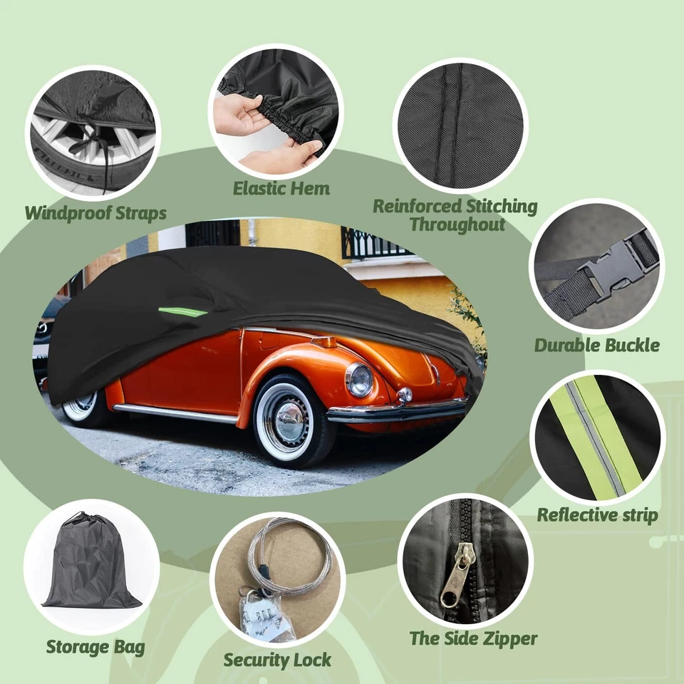 For 1960-1980 Volkswagen Beetle 210T Car Cover Waterproof Rain Snow Sun Dust - Image 4 of 4