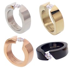 Edelstahlring Damen Spannring rose silber schwarz gold Modern Zirkonia Stein