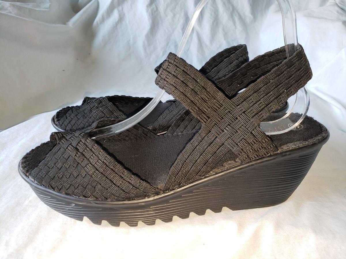 BM BERNIE MEV DELILAH BLACK STRAPY MARY JANE WEDGE SANDAL SHOE 40