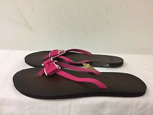Hollister women Leather/fabric Flip Flops Size LARGE pink Bow Detail | eBay