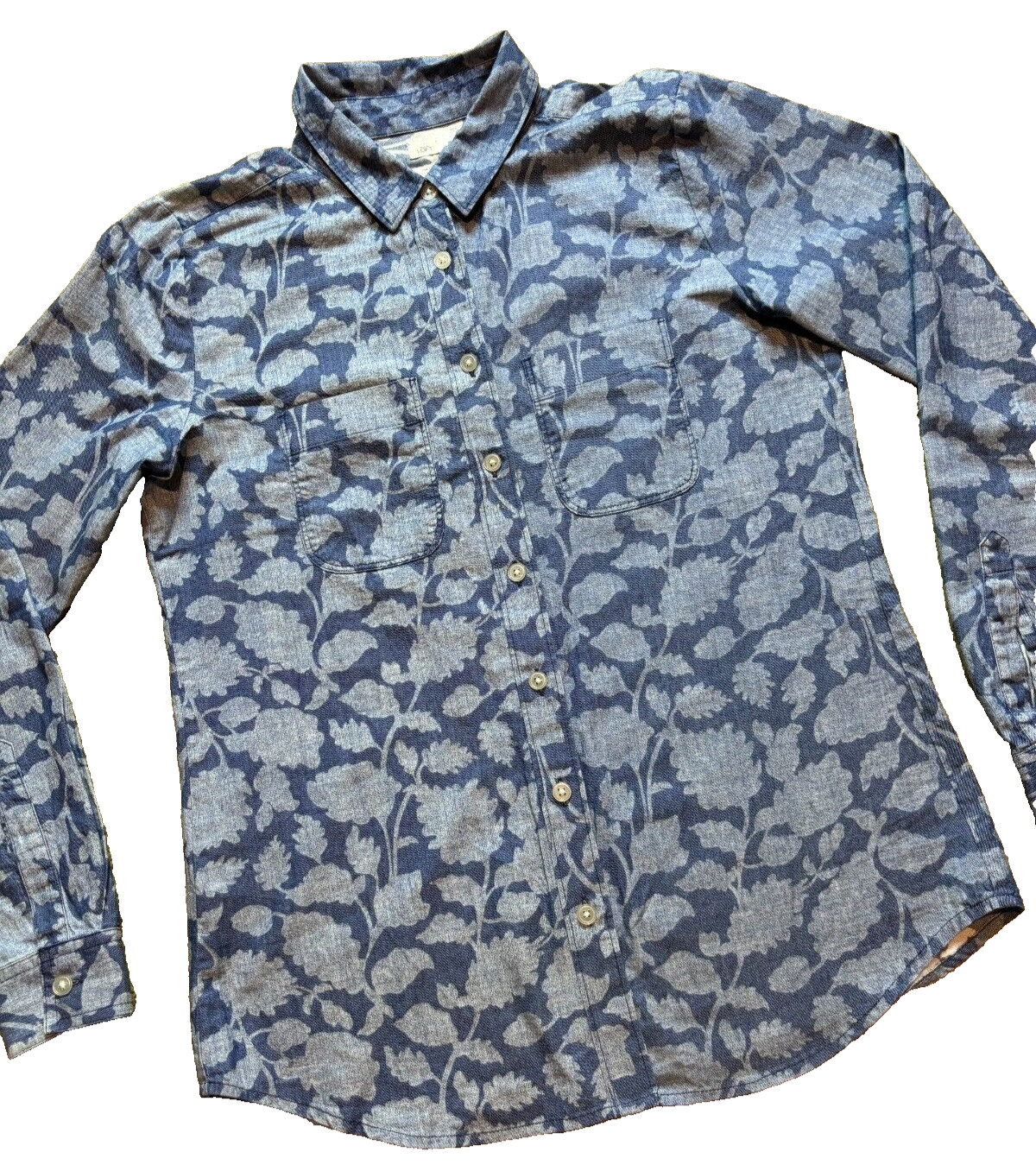 Ann Taylor Loft The Softened Shirt Shadow Floral Chambray Denim
