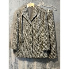 Ley Alta Confeccion 44 Black White Tweed Skirt Suit Wool Blend Jacket Set 12 14