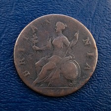 1754 Great Britain Half Penny, KM #579.2, VG Condition, George II L93