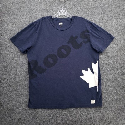 Roots T Shirt Men XL Blue Spellout Leaf Short Sleeve Tee Crew Neck Cotton Casual
