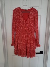 mini dress Flowy Feminine Ruffled Plunging Neck Line Ruffled Sleeves Floral 