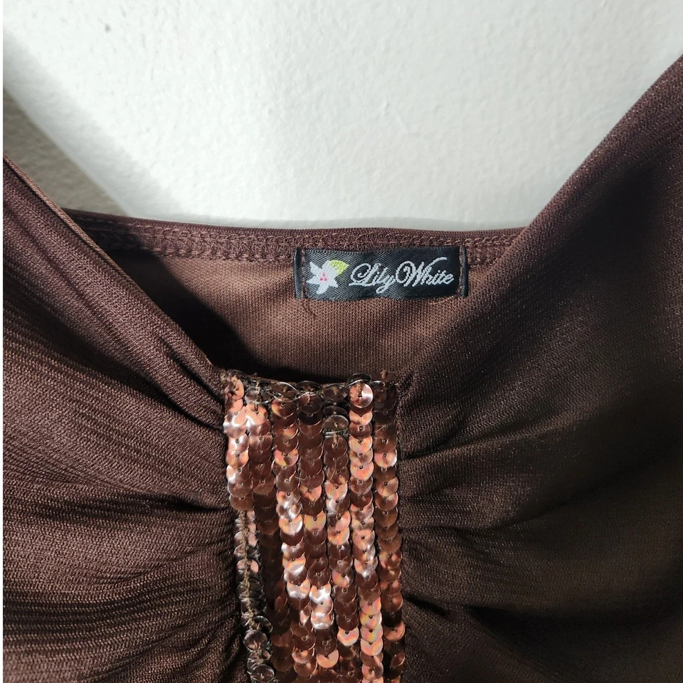 Y2K Babydoll Brown Sequin Cami Tank Top Forest Fairy Size Medium VTG - Image 4 of 4