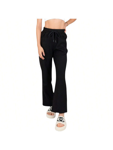 Pantalones de salón para mujer tejidos de cintura alta con cordón y bolsillos laterales - Imagen 1 de 18