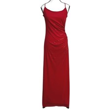 VTG 90s Roberta Red Glitter Ruched Maxi Dress L Strappy Back Prom Formal Gown