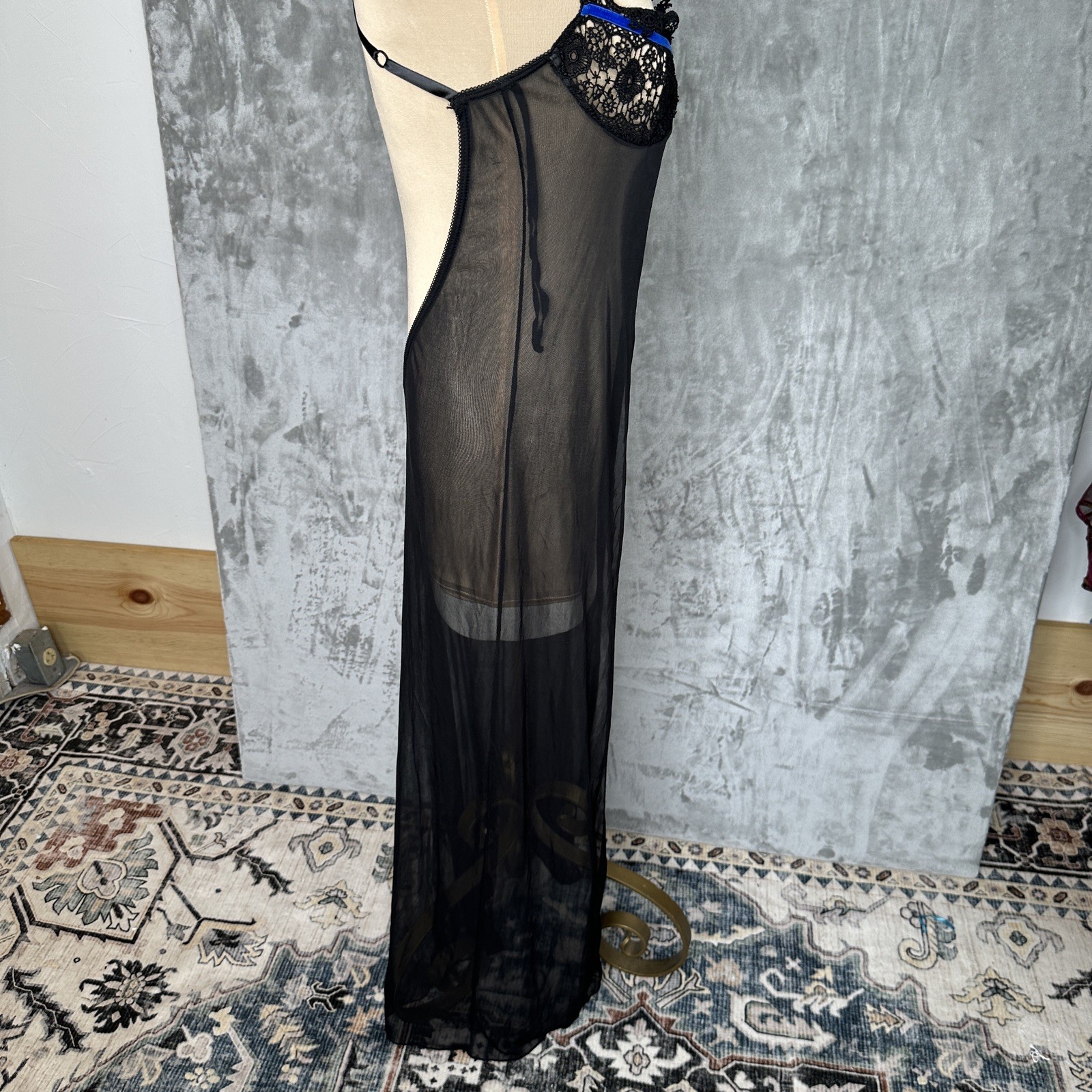 Dreamgirl Chemise Negligee Nightgown Slip Lingerie Med Black Sheer Lace Baddie