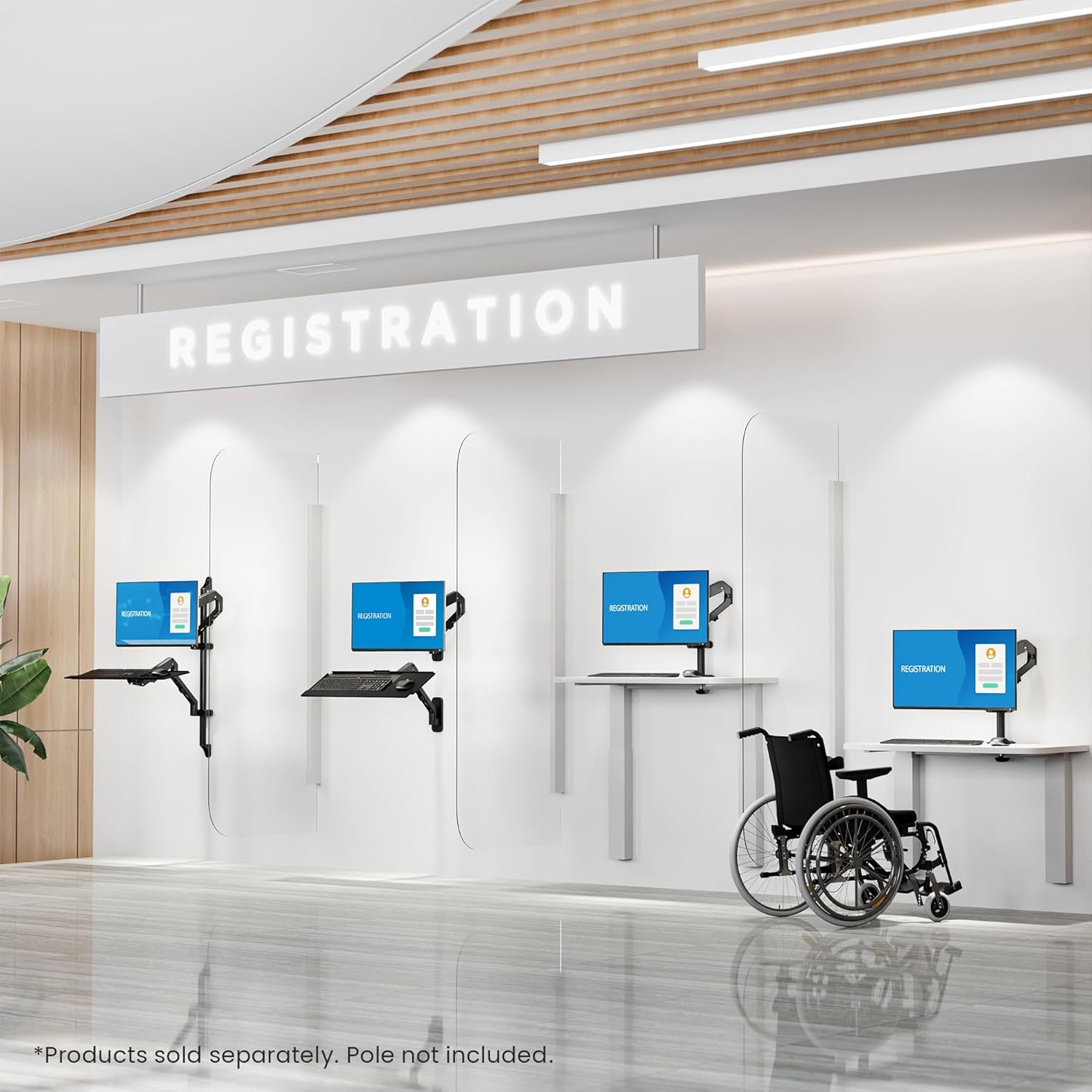 Keyboard Wall Mount with Pole Option, Adjustable Keyboard and Mouse Tray with Sp