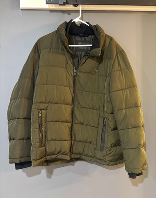 Calvin Klein Men's Green Puffer Jacket Full Zip Pockets Stand-Up Collar Size L