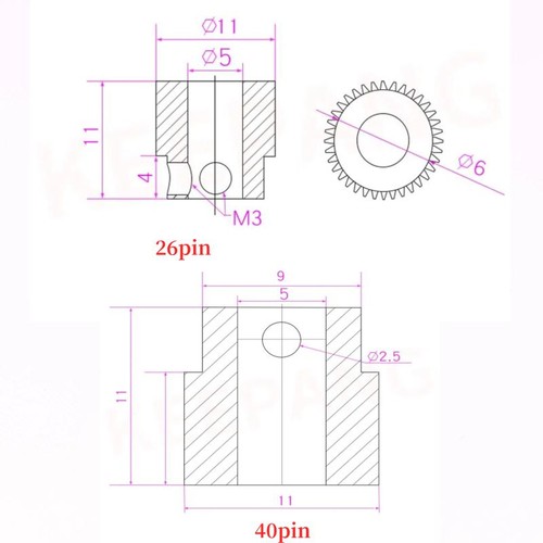 5Pcs Brass Extruder Wheel 26/40 Teeth Drive Gears For 3D Printer Accessories - Afbeelding 3 van 11