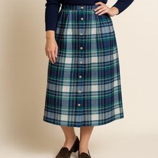 Alfred Dunner Vintage Plaid Button Front Midi Skirt Blue Green White Size 12