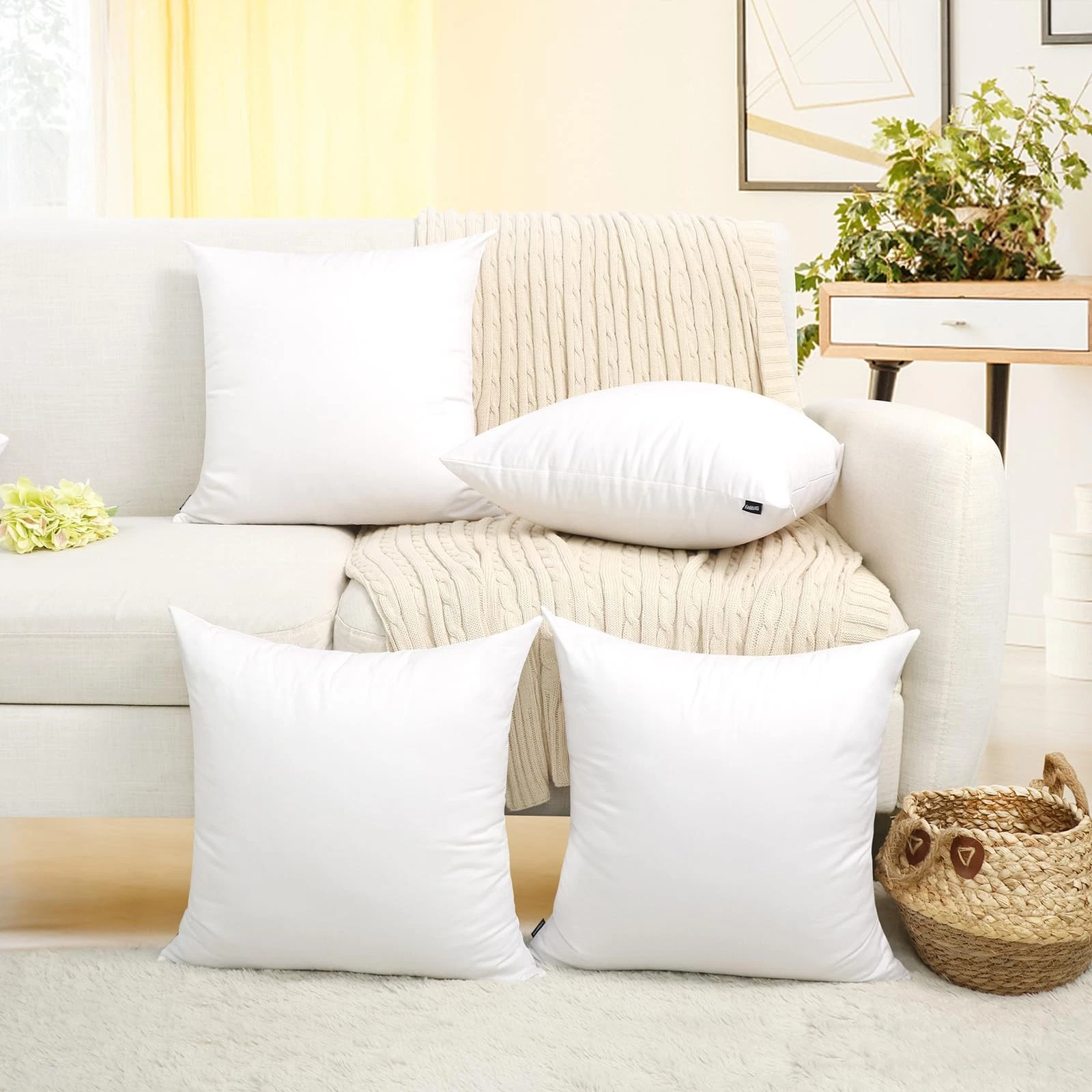 4 Pack Decorative 100% Cotton Pillow Covers Square Cushion Cover Solid DIY Th...