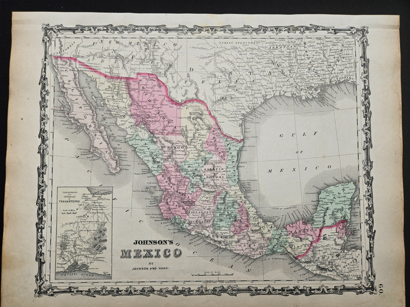 1863 Johnson Atlas Map Mexico Texas Arizona New Mexico Territory 100% Genuine