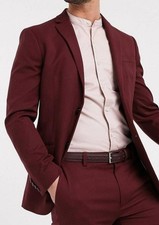 Classic Burgundy 2 Piece Suit Slim Fit Two Button Evening Wedding Blazer  Pants