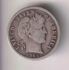 1914-P BARBER DIME 10¢ PHILADELPHIA 90% SILVER COIN UNITED STATES OF AMERICA