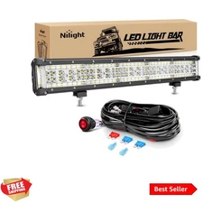 22 Inch Side Shooter LED Light Bar Quadruple Row Spot Flood Combo Lights w/Wi...