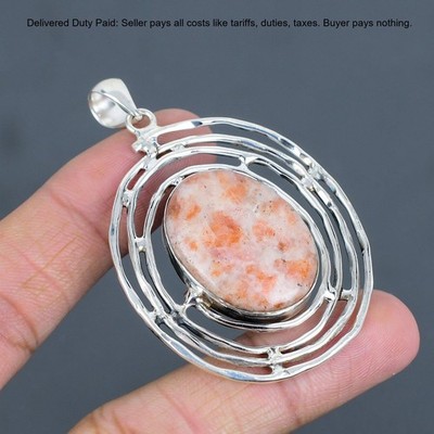 Sterling Silver Oval Natural Sunstone Mother Bezel Artisan New Pendant Jewelry