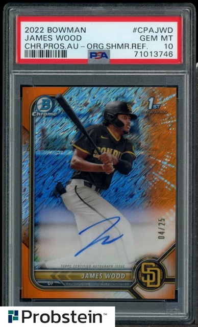 2022 Bowman Chrome Orange Shimmer Refractor James Wood RC AUTO 4/25 PSA 10