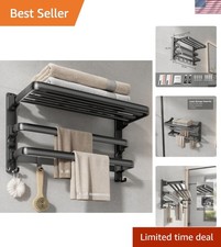24-Inch Towel Rack,Bathroom Towel Shelf with 2 Towel Bar Foldable Towel Holde...