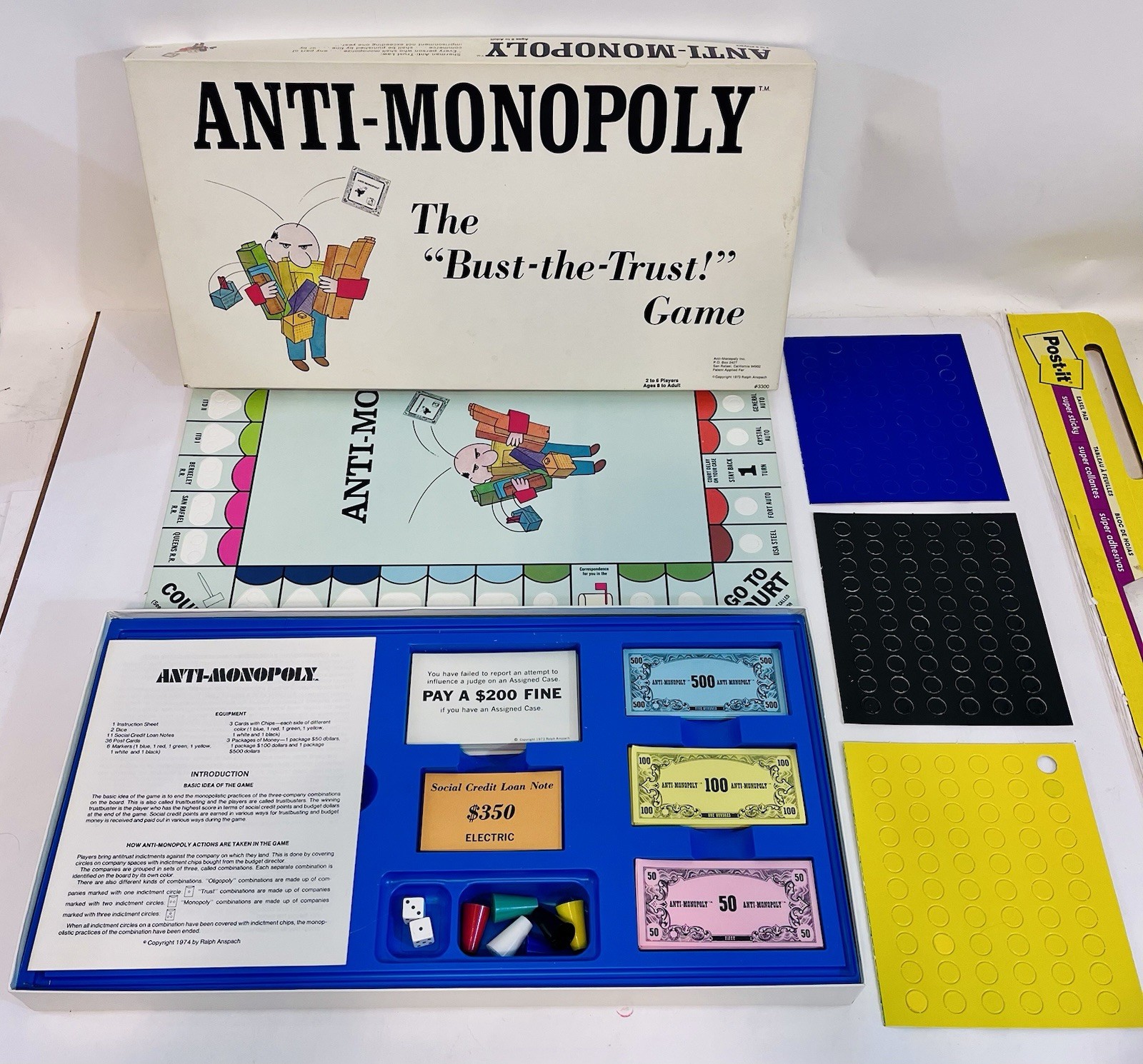 A 1973 Anti-Monopoly board game box, Bust the Trust edition.