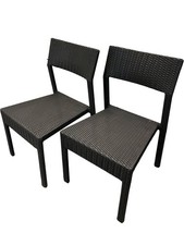Pair of Black Rattan Effect Garden Chairs Patio Dining Outdoor Furniture