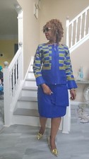 African woman dashiki Suit long sleeves With Zipper and skirt. Size 08,10,12