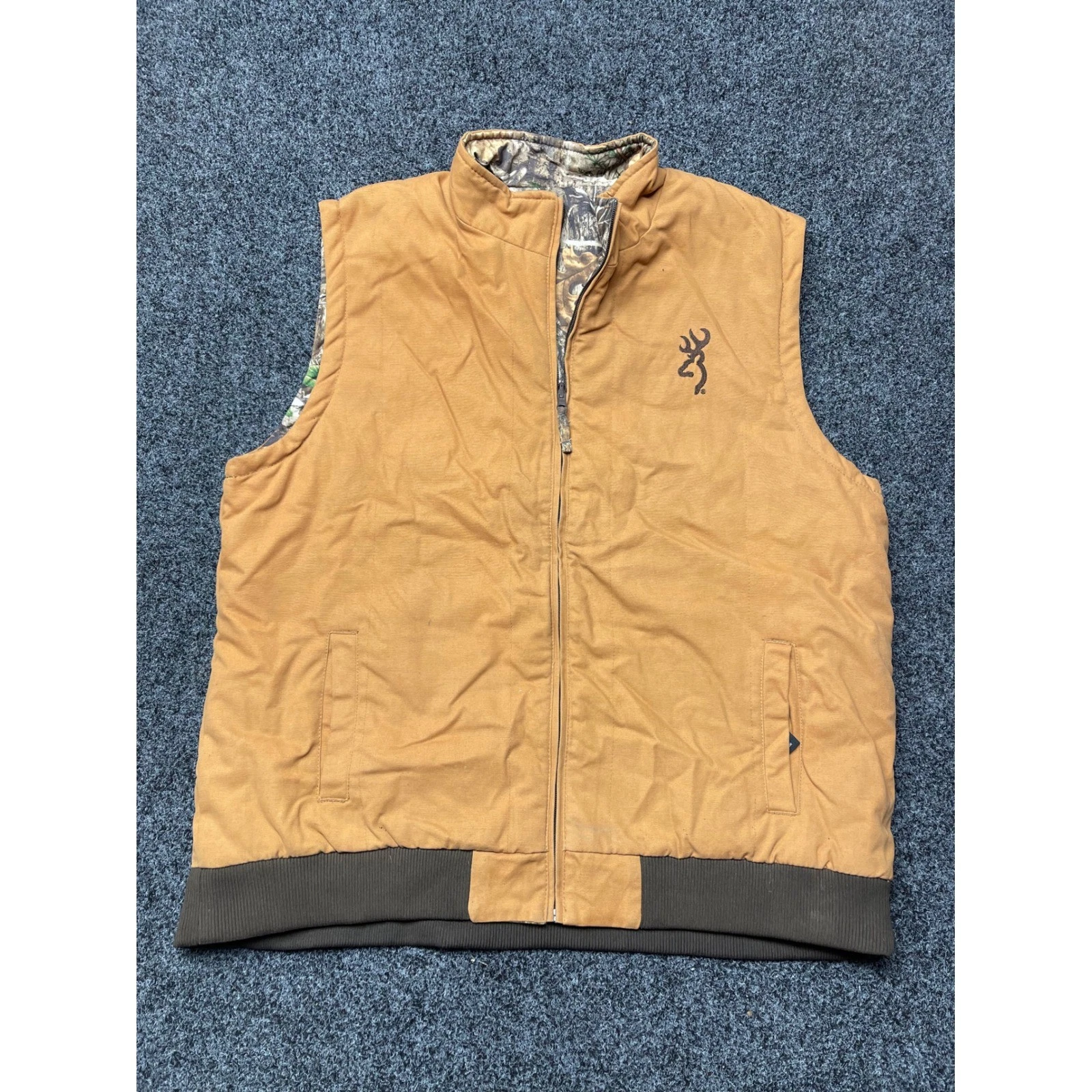 Browning Reversible Vest Mens 2XL Tan Canvas Realtree Edge Camo Hunting Workwear