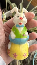Vtg Easter Unlimited Bunny on Egg Friction Toy Hard Plastic Made Hong Kong READ