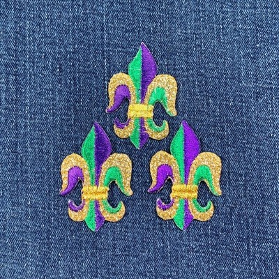 3-Pack Mardi Gras Fleur De Lis Applique Patch - Embroidered New Orleans Badge 2''
