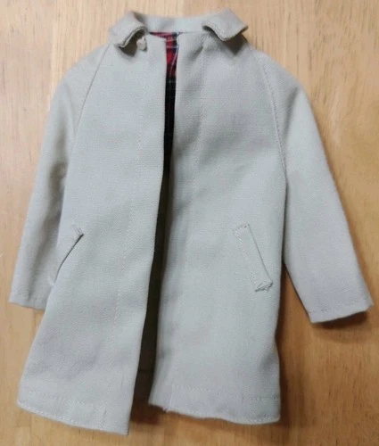 Vintage Mattel Ken Doll Trench Coat 1960's Khaki Plaid Lining Stains