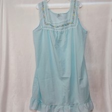 Vtg Katz Sz XL Baby Blue Floral Embroidered Lace Ruffle Nightgown Cottagecore F