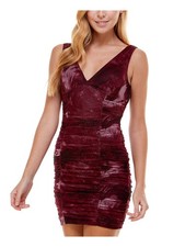 CITY STUDIO Womens Glittered Mesh Sleeveless V Neck Mini Cocktail Sheath Dress