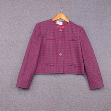 Vintage Pendleton Womens Cropped Jacket 14P Petite Wool Red Check Blazer