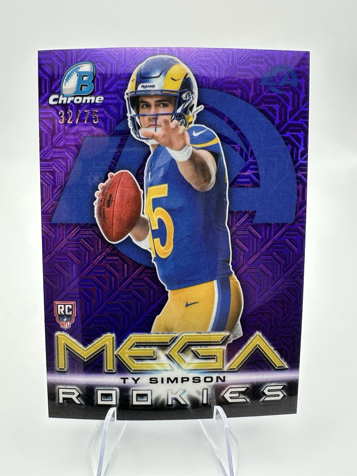 2026 Bowman NFL Ty Simpson Purple Chrome Mojo RC /75 Mega Rookies MR-2 Rams