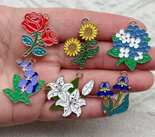 Lot flowers Metal Charms DIY Earring Keychain Jewelry Making Pendants