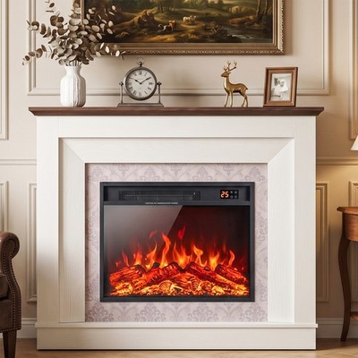 43'' Freestanding Electric Fireplace Mantel, 23 Inch Insert Heater, 5 Level Flame