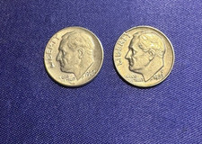 1967 ROOSVELT DIME, No Mint Mark & 1980-P RIM IN GOD WE TRUST YEAR LIBERTY ERROR