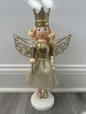 Fairy Princess Nutcracker Holding Star & Gold Wing Christmas Home Decor RARE