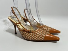 Vtg Prada Woven Orange Leather Slingback Heels 36.5