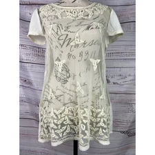 Maeve Anthropologie Sheer Lace Blouse Womens 4 Embroidery Split Tulip Back Ivory