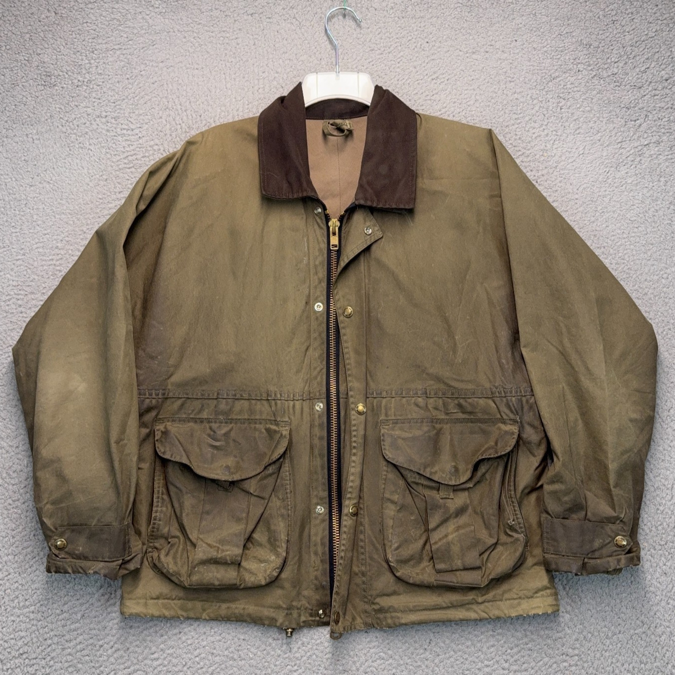 Vintage Filson Tin Cloth Waxed Field Jacket Mens Medium Tan Full Zip Snap 1440N