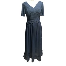 NWT, Chiffon V-neck Tea-Length Navy Blue Formal Evening Gown